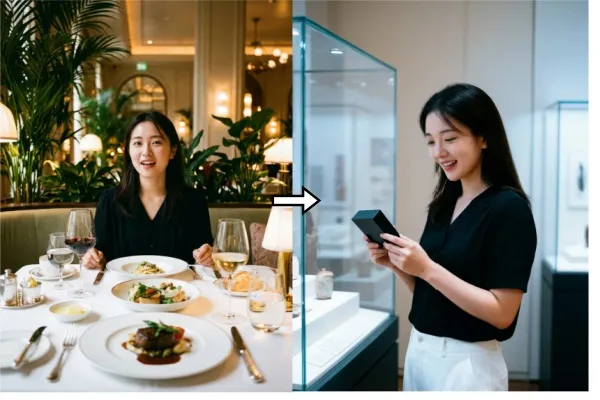 Firered Image Edit Showcase - Indoor Display Holding Object